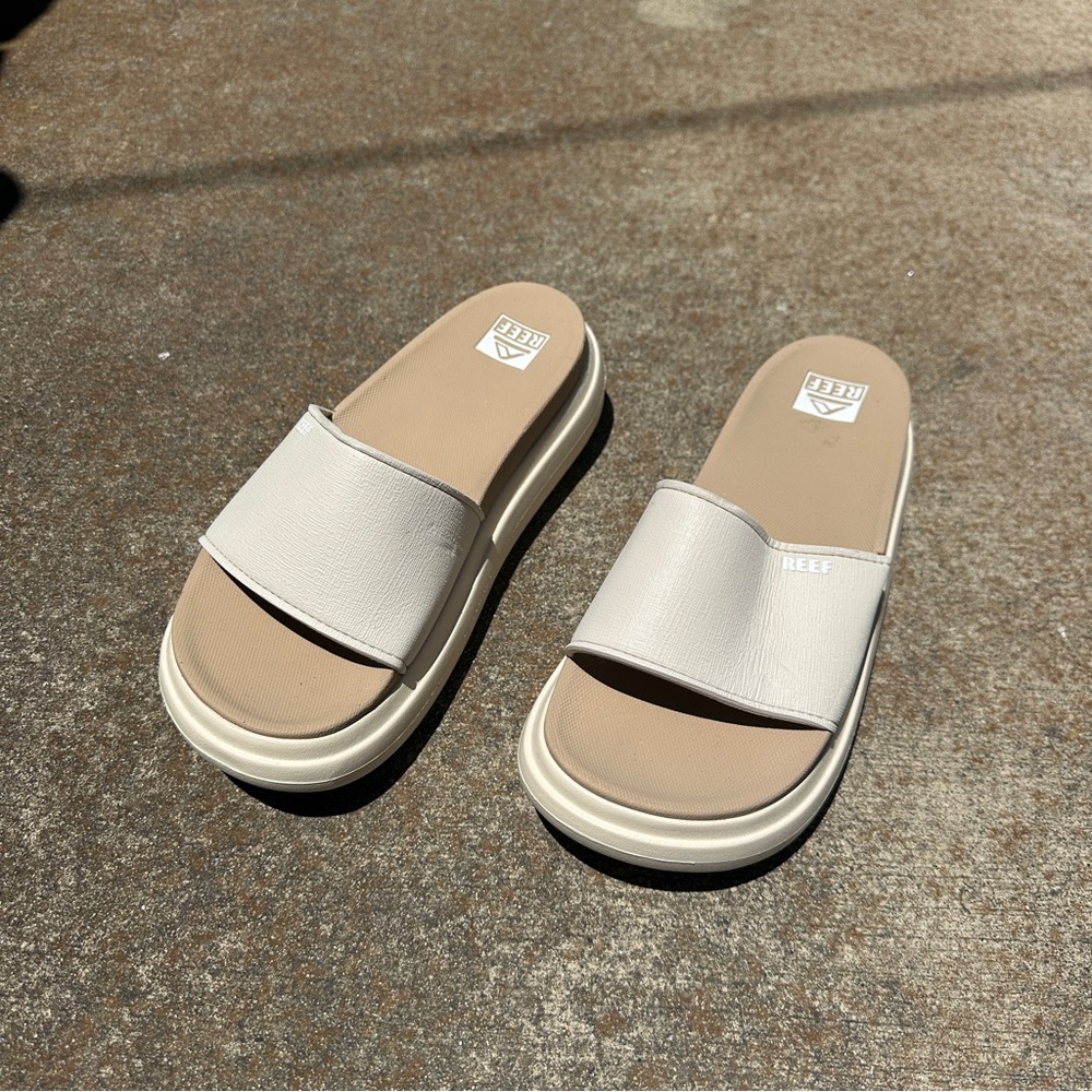 Reef Cream Slide Sandals with Cushioned Footbed